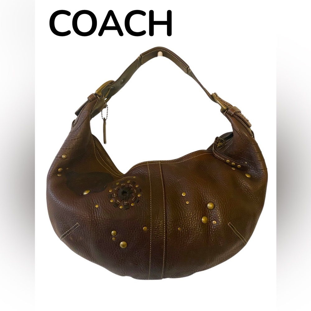 RARE COACH MIA HOBO - LARGE BROWN LEATHER SHOULDER BAG - GOLD HARDWARE